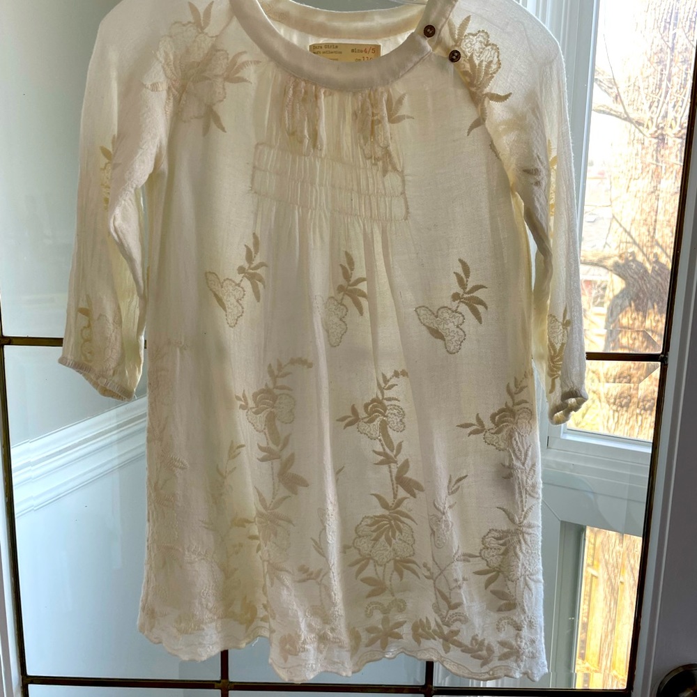 Elegant and beautiful Zara embroidered girls dress in cream tone